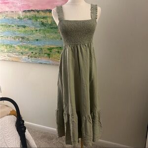 Moon River Sage Green Smocked Maxi Dress